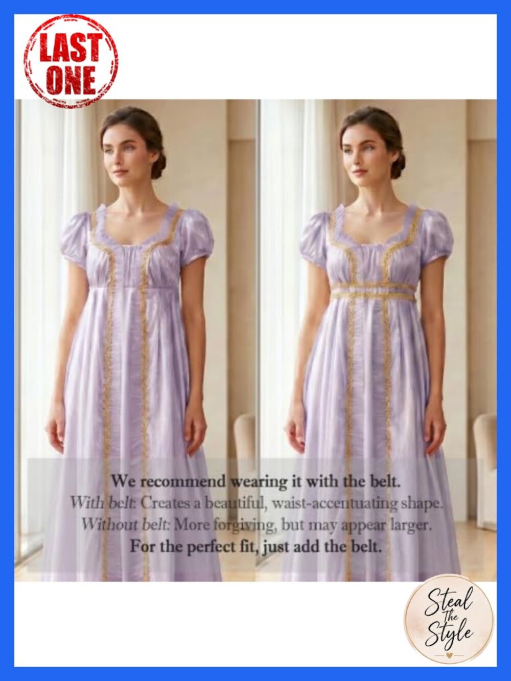 Regency Dress Victorian Costume Empire Waist Gown Satin Polyester Blend - Picture 2 of 6